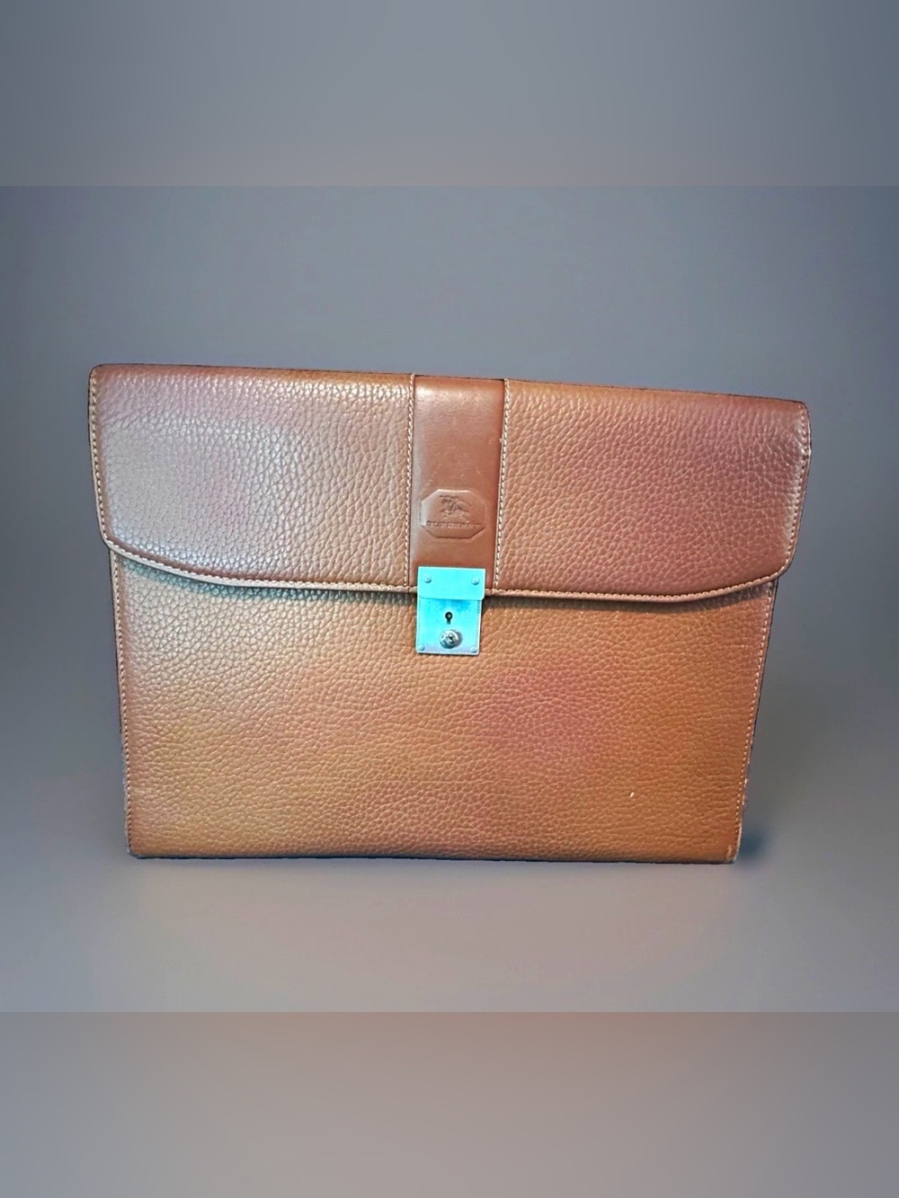 Burberry Brown Men’s Briefcase/Document Case Lock Closure NovaCheck Lining
